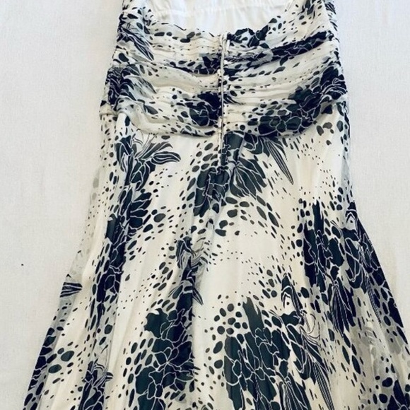 Tadashi silk halter dress Women’s 12 black white midi floral cocktail pleated. - Picture 5 of 14